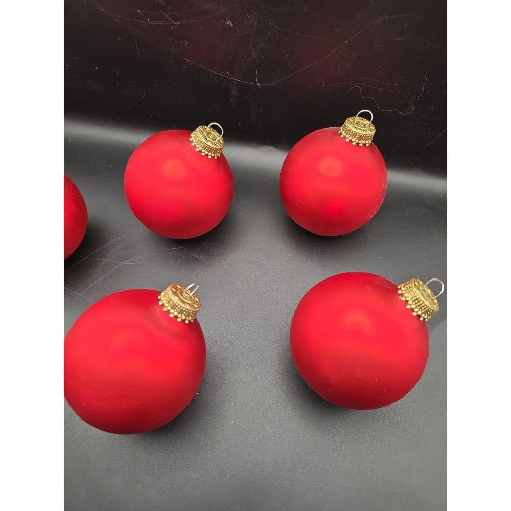 Krebs 6 Glass Ball Christmas Ornaments Color Red Vintage